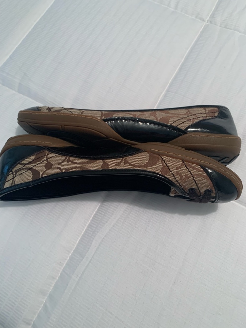 Classic Coach Ballet Flats in Brown Print - Black Leather Patent Accents Size 9 - Picture 8 of 11